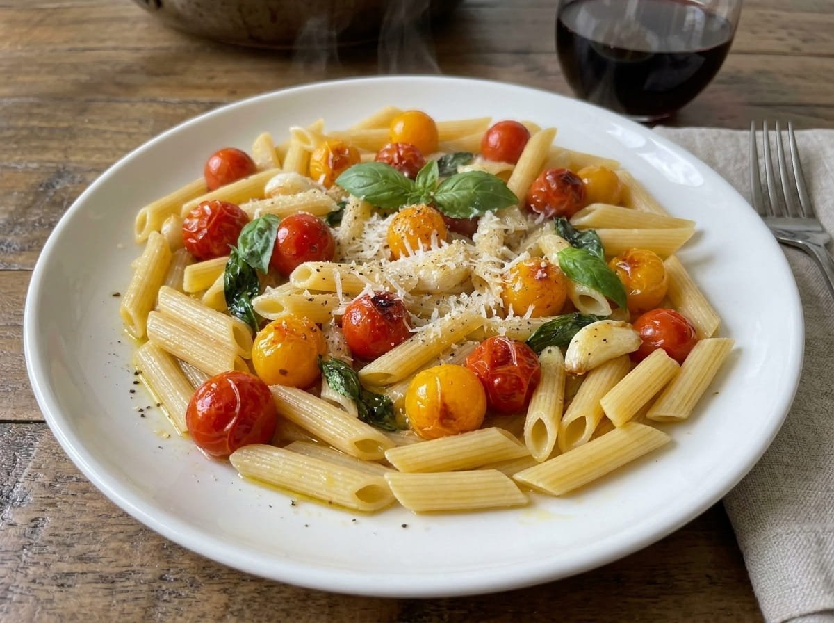 Easy Garlic Roasted Cherry Tomatoes Pasta